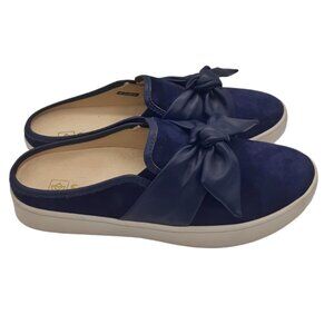 Spenco Barbados Blue Suede & Leather Bow Tie Slide On Mules SZ 9 D (Wide)